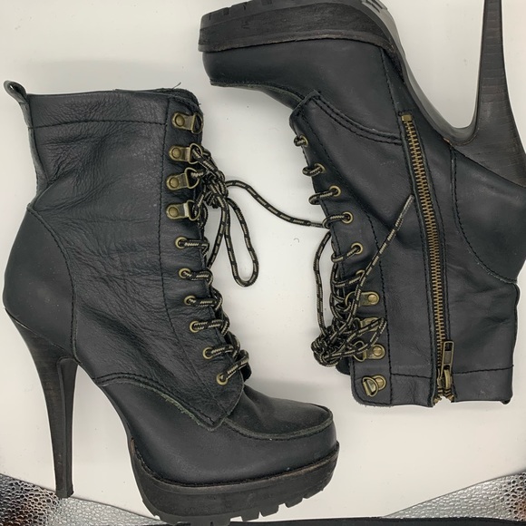 high heel combat boots